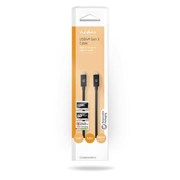 Nedis 1m USB-C 4.0 Gen 3x2, 240W, 8K@60Hz, 40Gbps  Vernickelt  1.00 m  Rund  PVC  Schwarz  Box