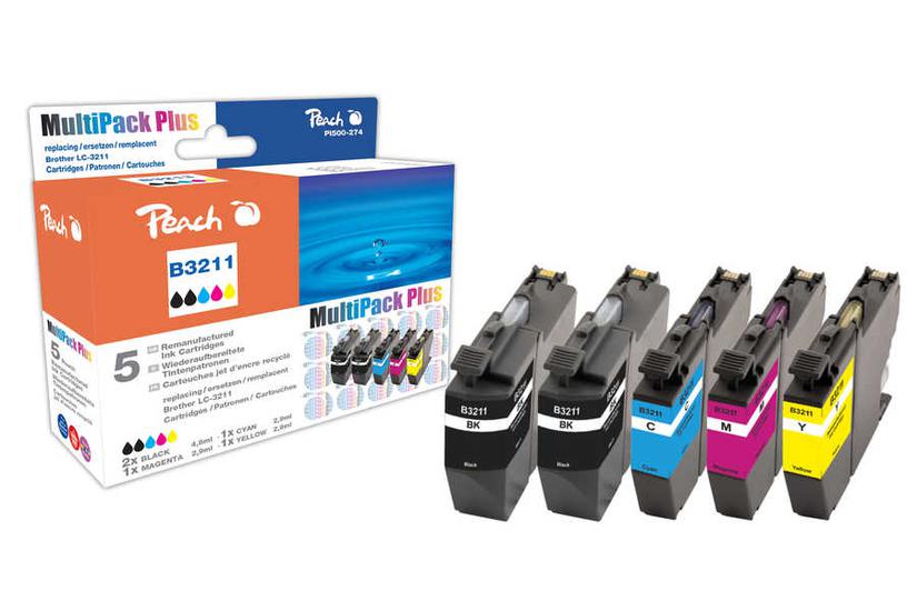 Peach PI500-274 bl&aelig;kpatron 5 stk Kompatibel Sort, Bl&aring;, Magenta, Gul