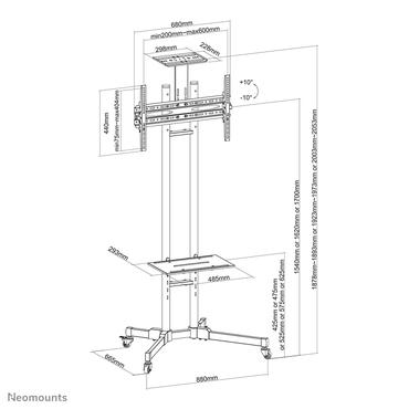 Neomounts PLASMA-M1700E vogn med hjul - for fladt panel/AV-system - sort
