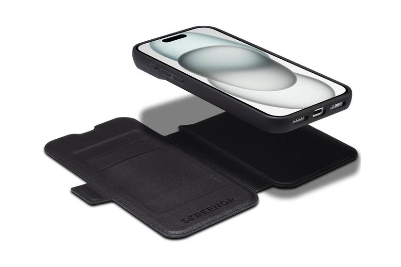 SCREENOR Mobilcover - Tegnebogsetui - Sort - Læder, Termoplastisk polyurethan (TPU)