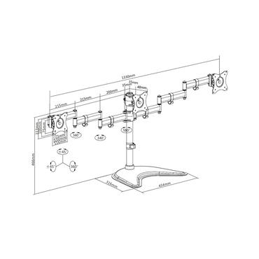 Multibrackets M Deskstand Basic Triple monteringssats - f&ouml;r 3 LCD-bildsk&auml;rmar - svart