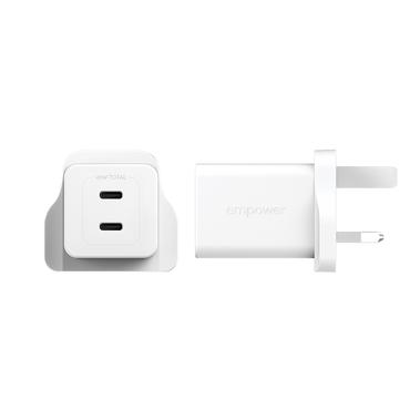 PanzerGlass empower&trade; by &reg; Turbo 45W Dual Oplader inkl. 2 x USB-C | UK Stik | Silver White