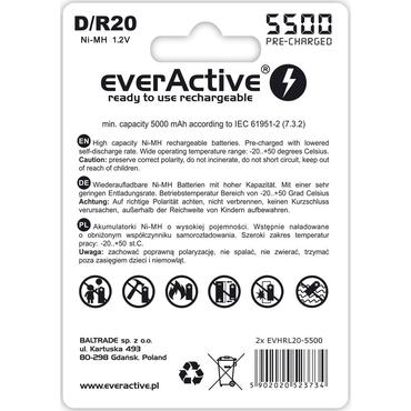 Everactive EVHRL20-5500 husholdningsbatteri Genopladeligt batteri D Nikkel-Metalhydrid (NiMH)