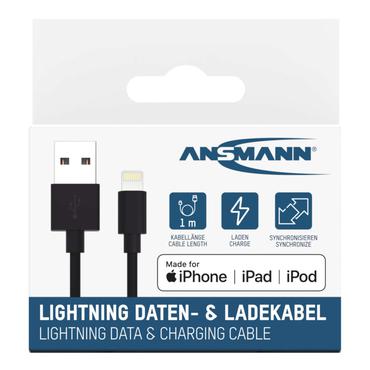 Ansmann 1700-0131 Lightning kabel 1 m Sort