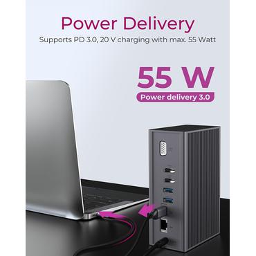 ICY BOX IB-DK2262AC Ledningsført USB 3.2 Gen 1 (3.1 Gen 1) Type-C Anthracit