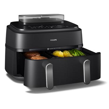 Philips 5000 series NA551/00 frituregryde Dobbelt 9 L Enkeltst&aring;ende 2750 W Varmluftsteger Sort, S&oslash;lv