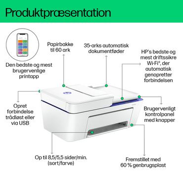 HP DeskJet 4230e Trådløst All-in-One Farve Printer, Instant Ink; Kopimaskine, scanner