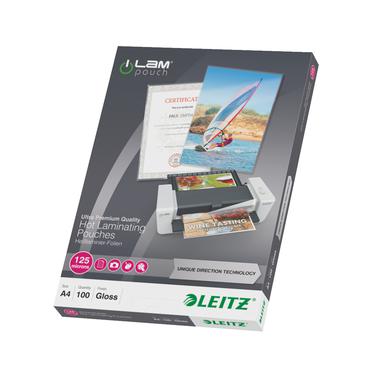 Leitz iLAM Ultra-premium højglans A4-lamineringslommer med UDT, 125 my, pakke med 100 stk.