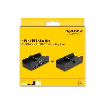 Delock - hubb - 5 Gbps, 4 port, with locking screw - 4 portar