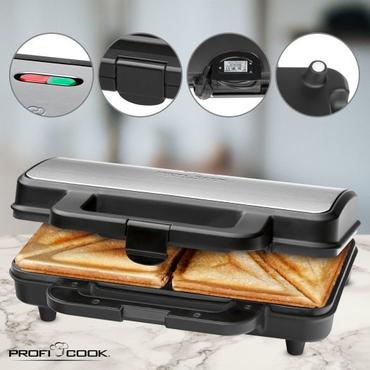 ProfiCook PC-ST 1092 - sandwichtoaster - rustfrit st&aring;l/sort