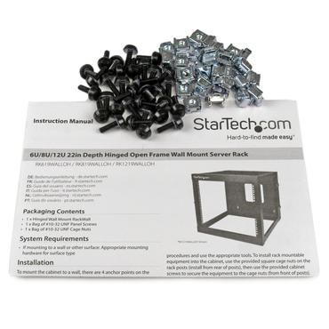 StarTech.com "8U Hinged Open Frame Wall Mount Network Rack