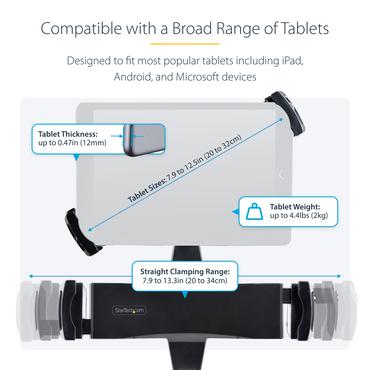 StarTech.com VESA Mount Adapter for Tablets 7.9 to 12.5in - Up to 2kg (4.4lb) - 75x75/100x100 VESA Patterns - Universal Anti-Theft Tablet VESA Mount Clamp - Secure Tablet Mount - Black monteringssæt - for tablet - sort