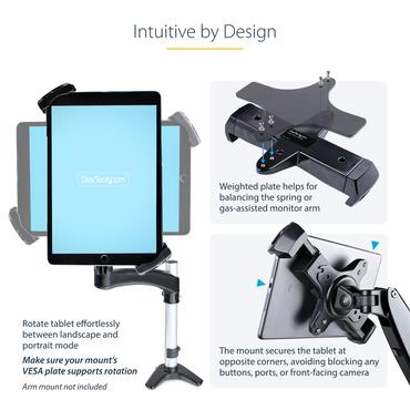 StarTech.com VESA Mount Adapter for Tablets 7.9 to 12.5in - Up to 2kg (4.4lb) - 75x75/100x100 VESA Patterns - Universal Anti-Theft Tablet VESA Mount Clamp - Secure Tablet Mount - Black monteringssæt - for tablet - sort