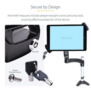 StarTech.com VESA Mount Adapter for Tablets 7.9 to 12.5in - Up to 2kg (4.4lb) - 75x75/100x100 VESA Patterns - Universal Anti-Theft Tablet VESA Mount Clamp - Secure Tablet Mount - Black monteringssæt - for tablet - sort