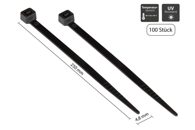 Good Connections Kabelsamler - 250 mm - 100 styck - Nylon PA 66 - Svart - 4.8 mm