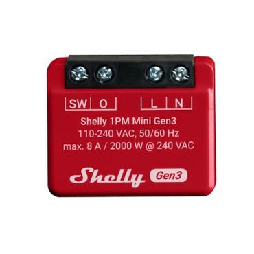 Shelly 1PM Mini Gen3 - rel&auml;omkopplare - 802.11b/g/n, Bluetooth 4.2 - r&ouml;d