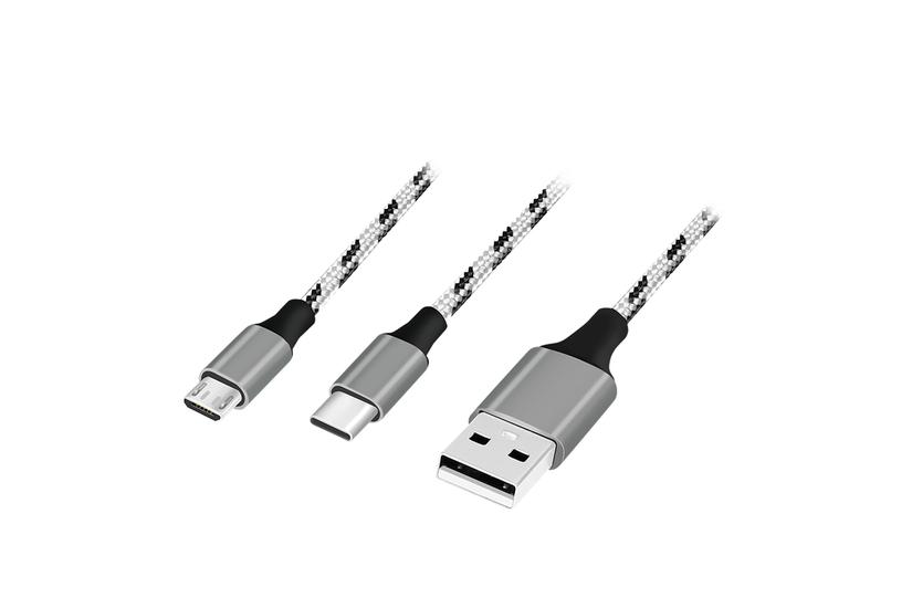 USB2.0 cable, A/M to     micro-USB + USB-C, 1.2m