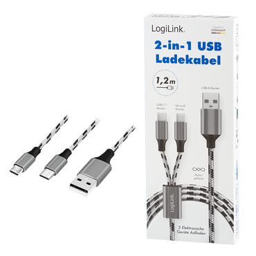USB2.0 cable, A/M to     micro-USB + USB-C, 1.2m