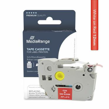 MediaRange Schriftbandkassette wei&szlig; auf rot 8m x 12mm (MRBTZ435)