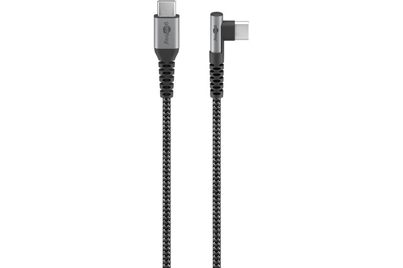 Goobay USB-C to USB-A Textile Cable with Metal Plugs (Space Grey/Silver), 90, 1 m