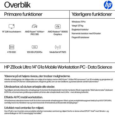 HP ZBook Ultra G1a Mobile Workstation B&auml;rbar dator - AMD Ryzen AI Max+ 395 - 128 GB LPDDR5X - 4 TB SSD M.2 PCIe 4.0 - NVM Express (NVMe), trippelniv&aring;cell (TLC) - AMD Radeon 8060S upp till - 14" OLED