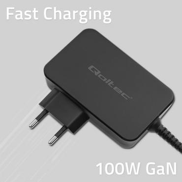 Qoltec GaN POWER PRO - USB-C strømadapter - 3-5A, 5-20V - 100 Watt