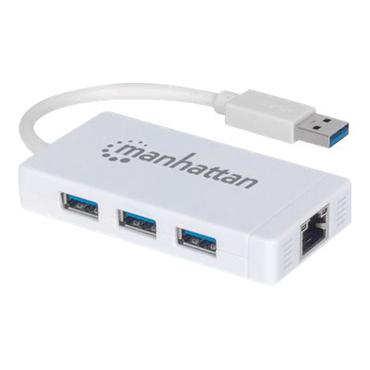 Manhattan 3-Port USB 3.0 Hub with Gigabit Ethernet Adapter