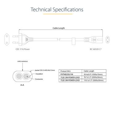StarTech.com 1&nbsp;m n&auml;tsladd f&ouml;r b&auml;rbara datorer, EU-kontakt till C7, 2,5&nbsp;A 250&nbsp;V, 18AWG, ers&auml;ttningssladd f&ouml;r b&auml;rbara datorer, str&ouml;mkabel f&ouml;r b&auml;rbara datorer, laddarkabel f&ouml;r b&auml;rbara datorer