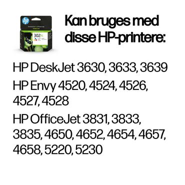 HP Original 302XL-bl&aelig;kpatron med h&oslash;j kapacitet, trefarvet