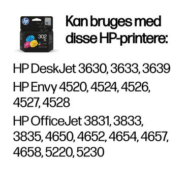 HP Original 302XL-blækpatron med høj kapacitet, trefarvet