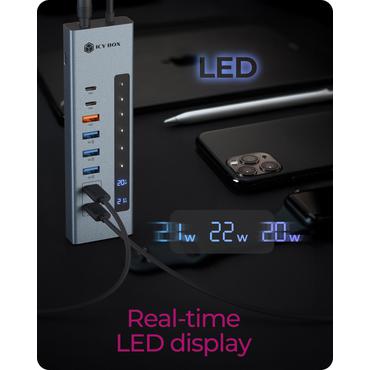 ICY BOX IB-HUB1742CR-C2PD USB 3.2 Gen 2 (3.1 Gen 2) Type-A + Type-C 10000 Mbit/s Sort