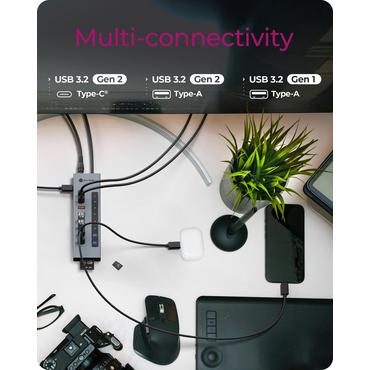 ICY BOX IB-HUB1742CR-C2PD USB 3.2 Gen 2 (3.1 Gen 2) Type-A + Type-C 10000 Mbit/s Sort
