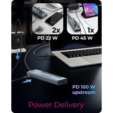 ICY BOX IB-HUB1742CR-C2PD USB 3.2 Gen 2 (3.1 Gen 2) Type-A + Type-C 10000 Mbit/s Sort