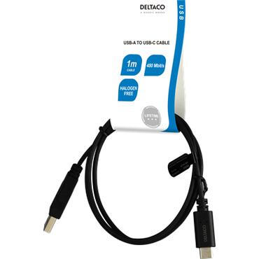 DELTACO - USB Type-C kabel - 24 pin USB-C til USB - 1 m