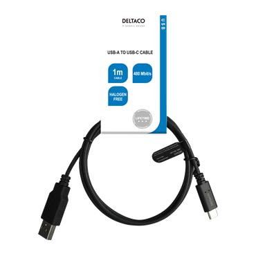 DELTACO - USB Type-C kabel - 24 pin USB-C til USB - 1 m