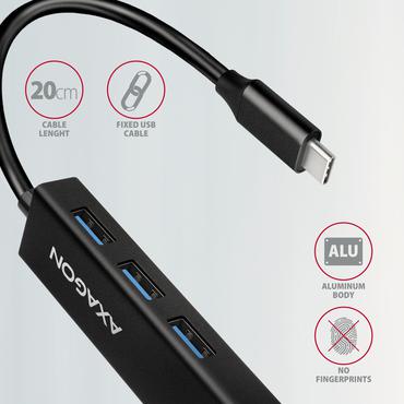 Axagon HMC-GL3A USB-C-Hub 3x USB-A Gbit-LAN schwarz Ledningsført USB 3.2 Gen 1 (3.1 Gen 1) Type-C Sort