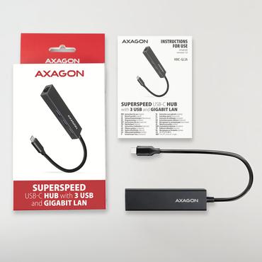 Axagon HMC-GL3A USB-C-Hub 3x USB-A Gbit-LAN schwarz Ledningsført USB 3.2 Gen 1 (3.1 Gen 1) Type-C Sort