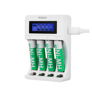 DELTACO batteriladdare - med batteri - 4 x AAA