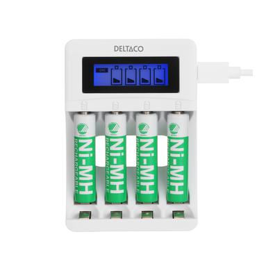 DELTACO batteriladdare - med batteri - 4 x AAA