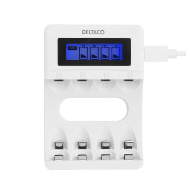DELTACO batteriladdare - med batteri - 4 x AAA