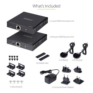 StarTech.com 4K HDMI Extender Over CAT5/CAT6 Cable, 4K 60Hz HDR Video Extender, Up to 230ft (70m), HDMI Over Ethernet Cable, S/PDIF Audio Out, HDMI Transmitter and Receiver Kit - Local Video Out, Power Over Cable (4K70IC-EXTEND-HDMI) - video/ljud/infrar&ouml;d f&ouml;rl&auml;ngare - HDMI