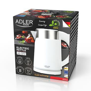 Adler AD 1372W elkedel 0,6 L 800 W Metallic, Hvid