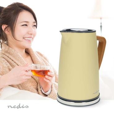 Nedis Electric Kettle | 1.7 l | Soft-Touch | Yellow | Rotatable 360 degrees | Concealed heating element | Strix&reg; controller | Boil-dry protection