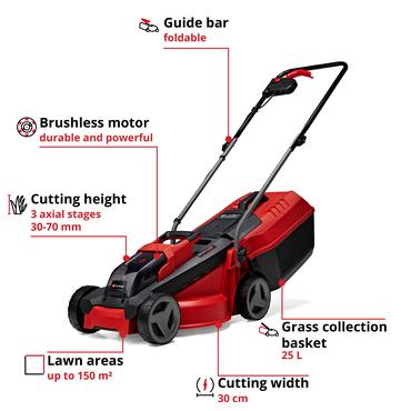 Einhell GE-CM 18/30 Li (1x3,0Ah) Skubbe plæneklipper Batteri Sort, Rød