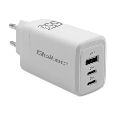 Qoltec str&ouml;madapter - GaN, 5-20V, 3-3.35A - USB, 2 x 24-stifts USB-C (PD) - 65 Watt