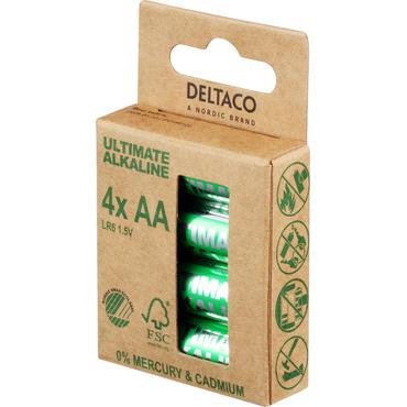 DELTACO Ultimate batteri - Nordic Swan økomærket - 4 x AA / LR6 - Alkalisk