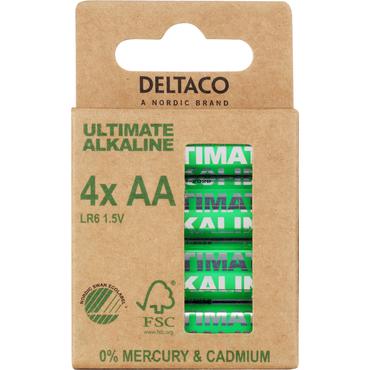 DELTACO Ultimate batteri - Nordic Swan økomærket - 4 x AA / LR6 - Alkalisk