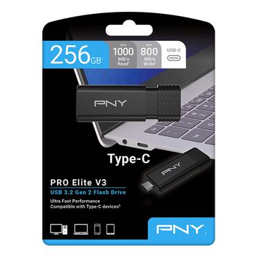 PNY PRO Elite V3 USB-nøgle 256 GB USB Type-C 3.2 Gen 1 (3.1 Gen 1) Sort