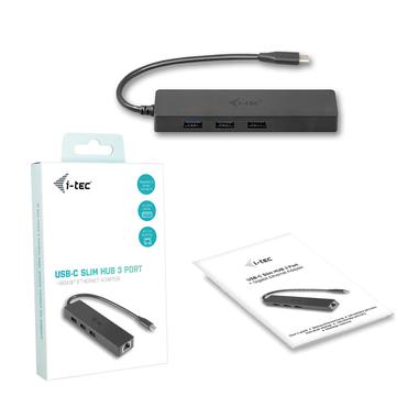 i-Tec USB C Slim 3-port HUB with Gigabit Ethernet adapter - hubb - 3 portar