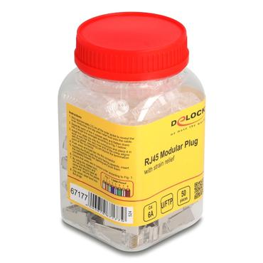 Delock RJ45 Modular Plug Cat.6A with bend protectection boots transparent 50 pcs set